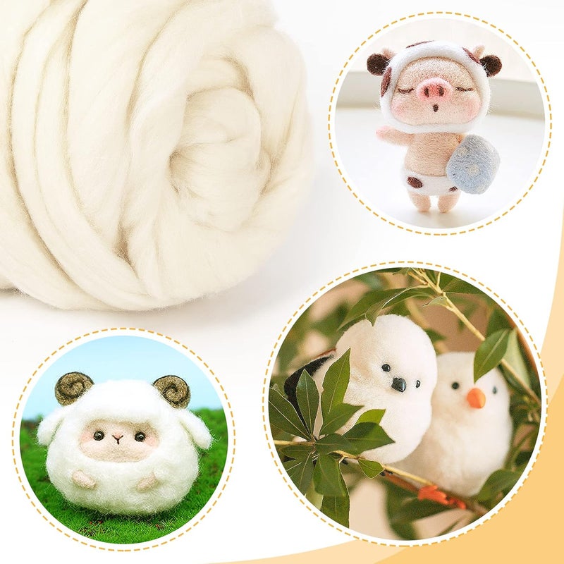 Big Gun Natural Wool Roving - 8.8 oz Fibre Yarn Roving Needle Felting Wool Hand Spinning for Beginners - Beige - Image 5